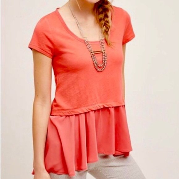 Anthropologie Tops - Anthropologie Postmark Orange Layered Peplum Top M
